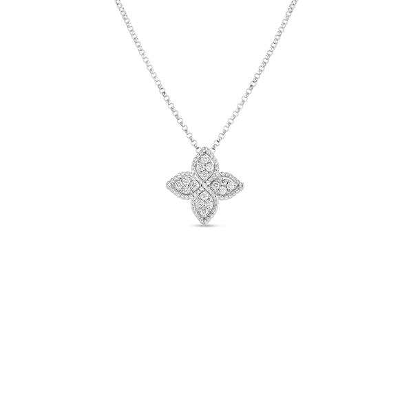 18K White Gold Princess Flower Medium Diamond Necklace