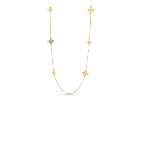 18K Yellow & White Gold Princess Flower Diamond Accent Station Necklace