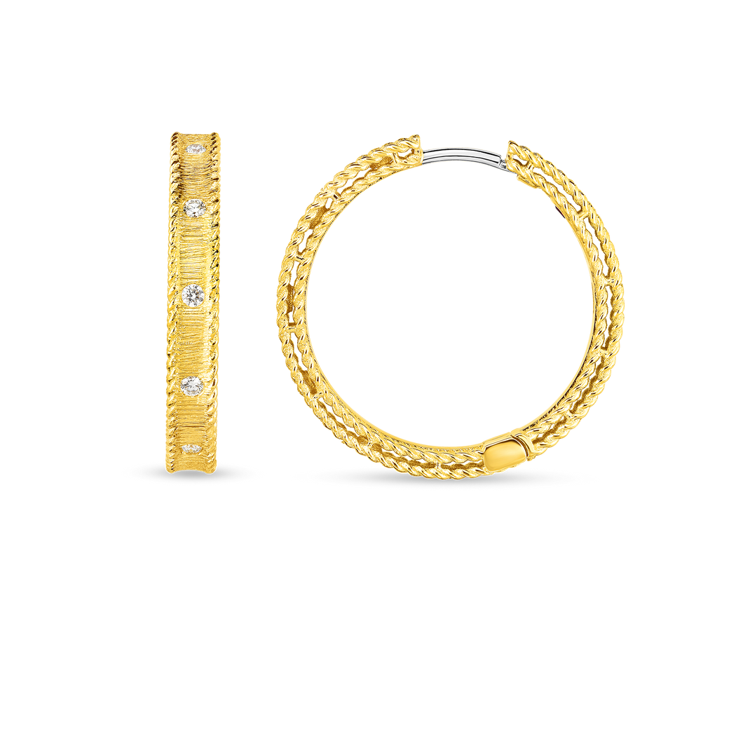 18K Gold Princess Medium Diamond Hoop Earrings – 18K Yellow Gold