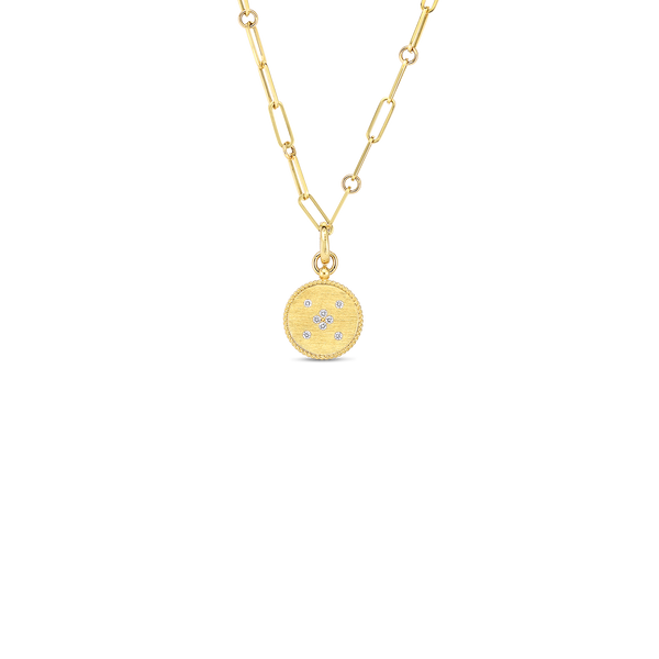 18K Yellow Gold Venetian Princess Satin Finish Small Medallion Necklace