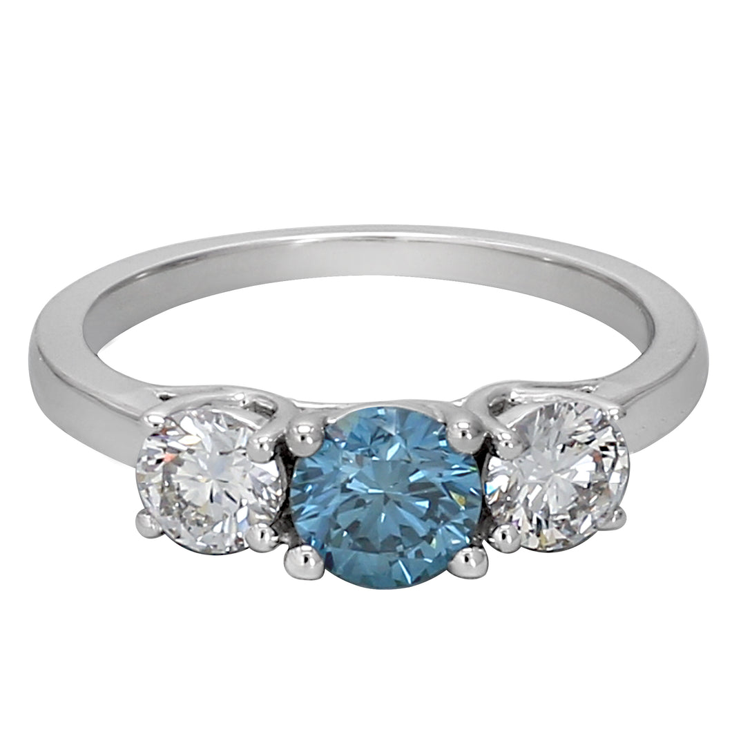 1.50 CTW Blue & White Lab-Created Diamond Ring in 14K White Gold
