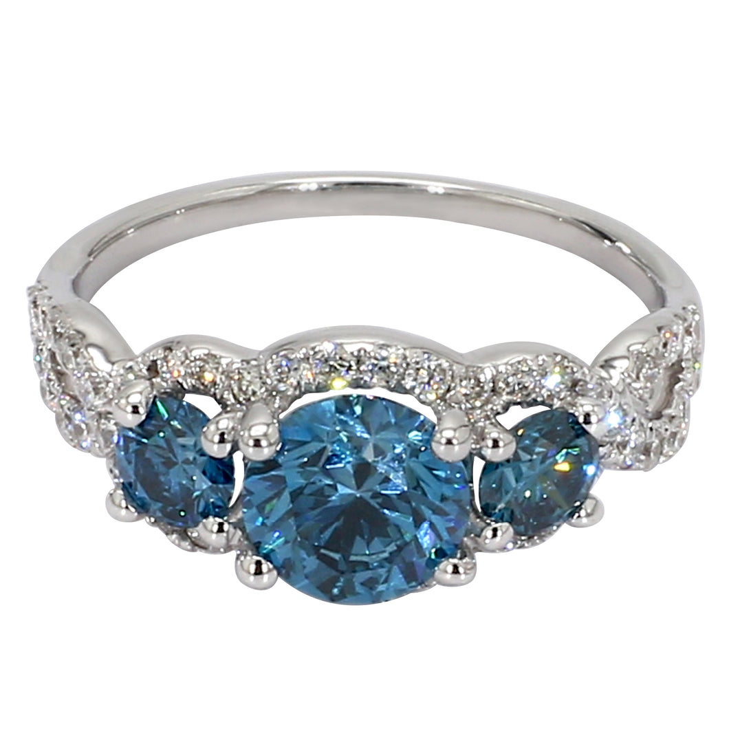 2.55 CTW Blue & White Lab-Created Diamond Ring in 14K White Gold
