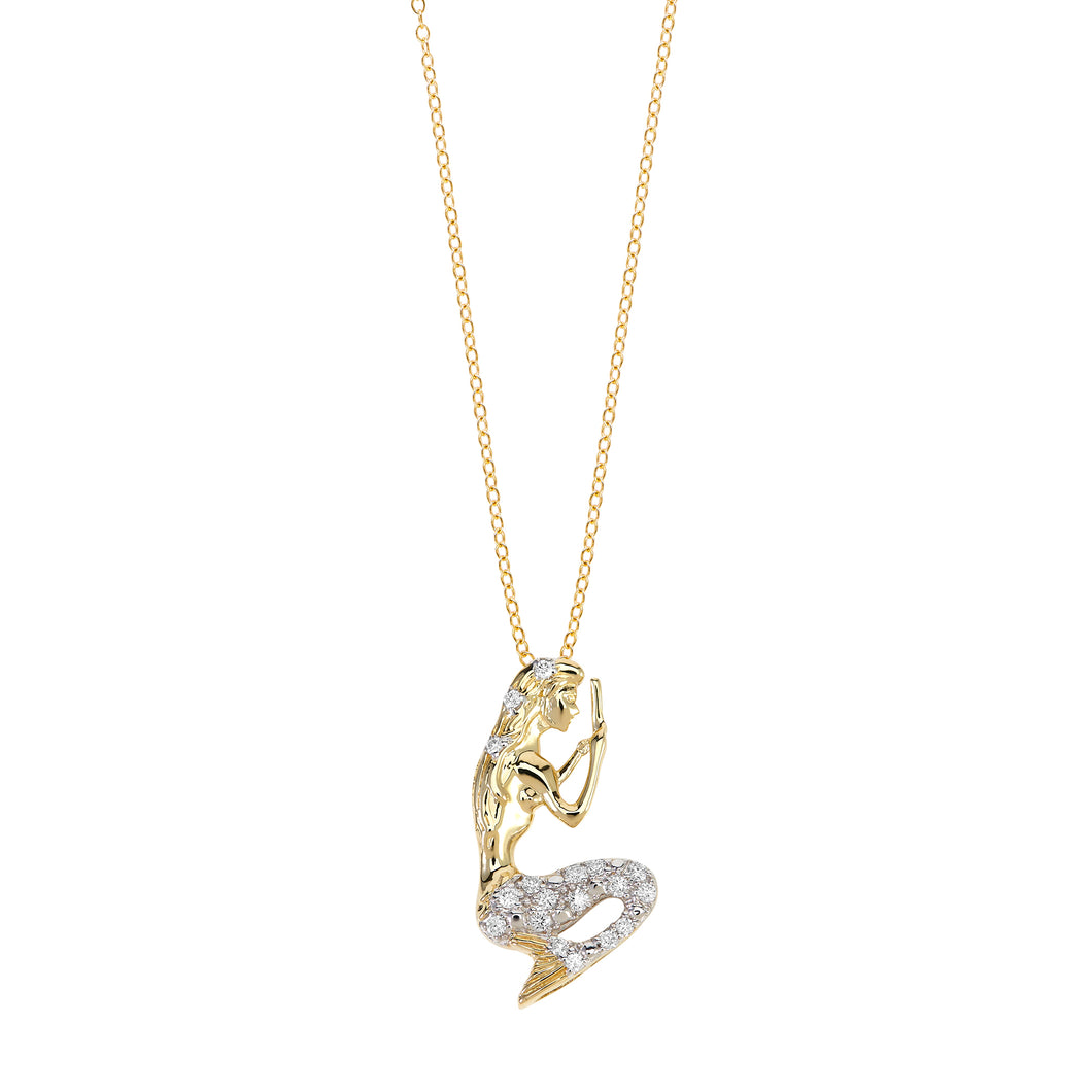 Island Vibes Mermaid Pendant - 0.18 ctw. Lab-Created Diamonds 14K Yellow Gold