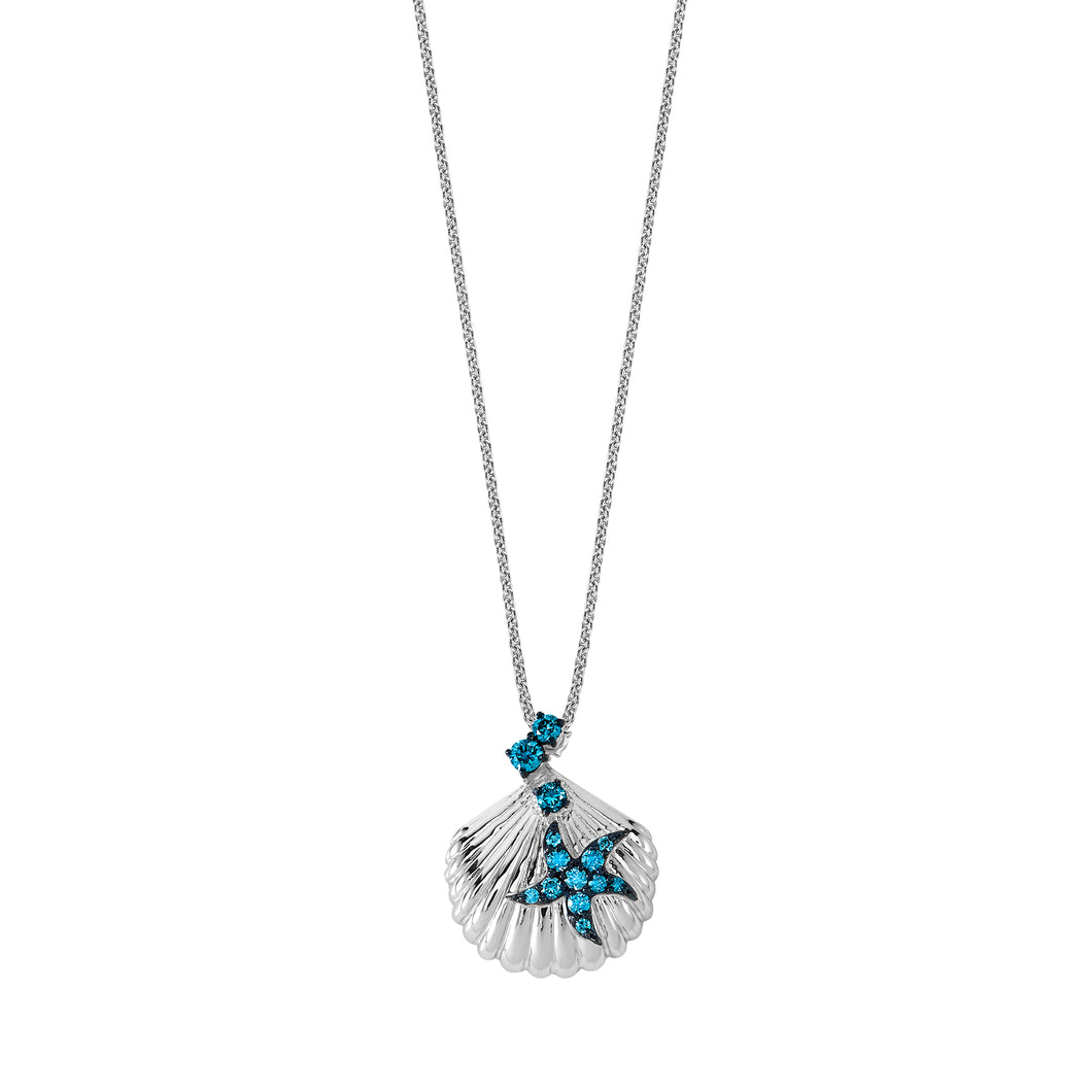 Island Vibes Scallop Shell & Starfish Pendant - 0.30 ctw. Blue Lab-Created Diamonds Sterling Silver