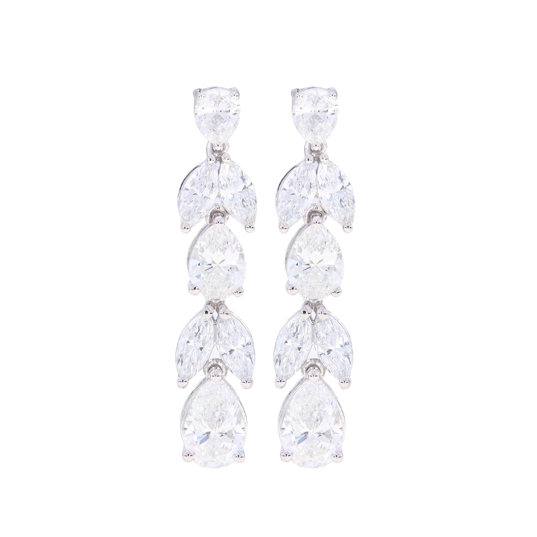 5.70 ctw. Lab-Created Marquise and Pear Shaped Diamond Drop Earrings in 14K White Gold