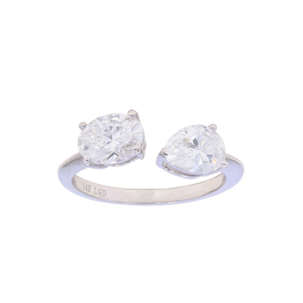 2.00 ctw. Lab-Created Diamond Toi et Moi Oval and Pear Ring in 14K White Gold