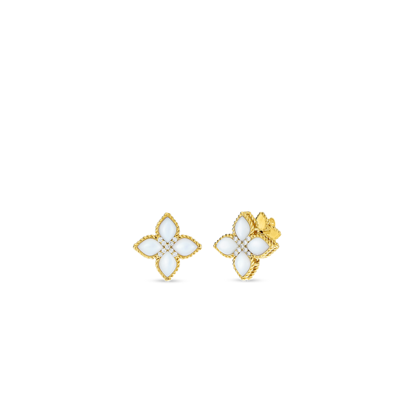 18K Gold Venetian Princess Medium Mother of Pearl & Diamond Stud Earrings – 18K Yellow Gold