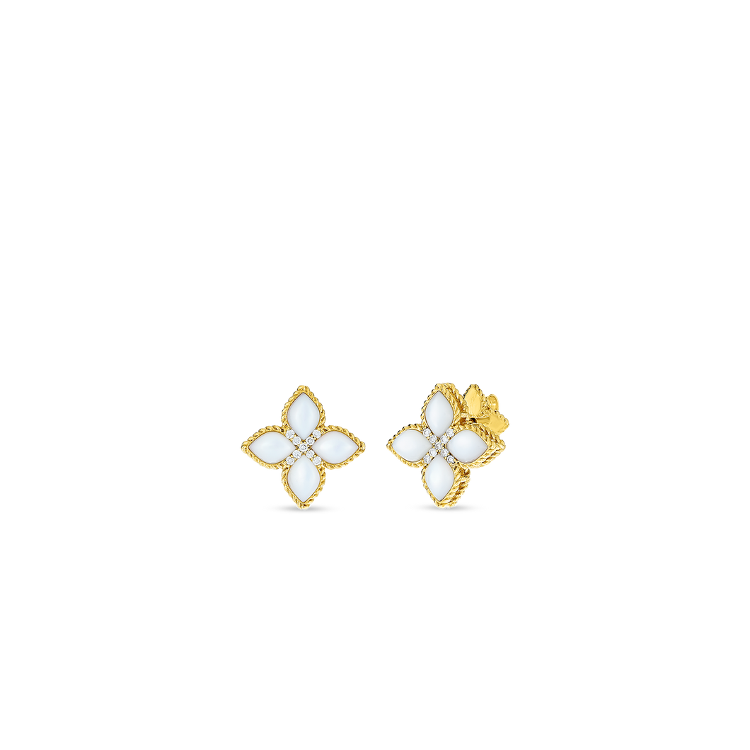 18K Venetian Princess Medium Mother-Of-Pearl & Diamond Stud Earrings - 18K Yellow Gold