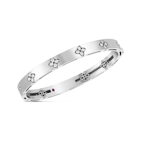 18K White Gold Love In Verona Medium Width Diamond Accent Bangle