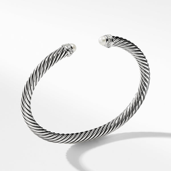 Cable Classics Bracelet in Sterling Silver with Pearls and Pave© Diamonds