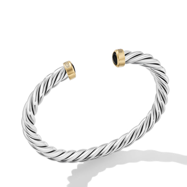 Cable Cuff Bracelet with 18K Yellow Gold and Black Onyx