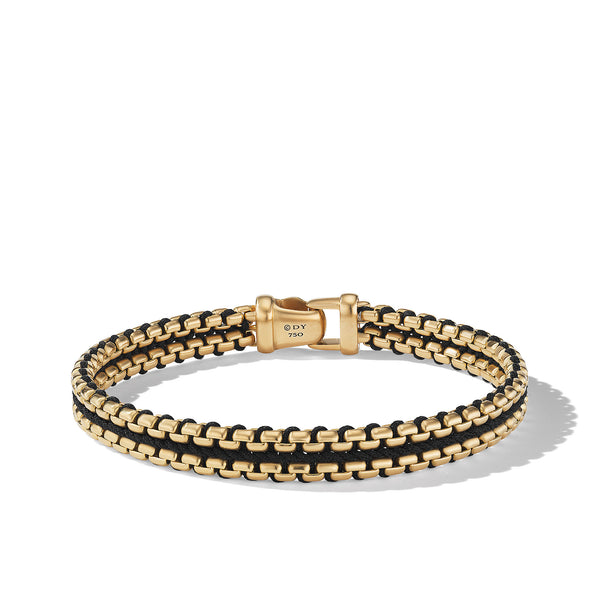 Woven Box Chain Bracelet with Black Nylon and 18K Yellow Gold, 10mm