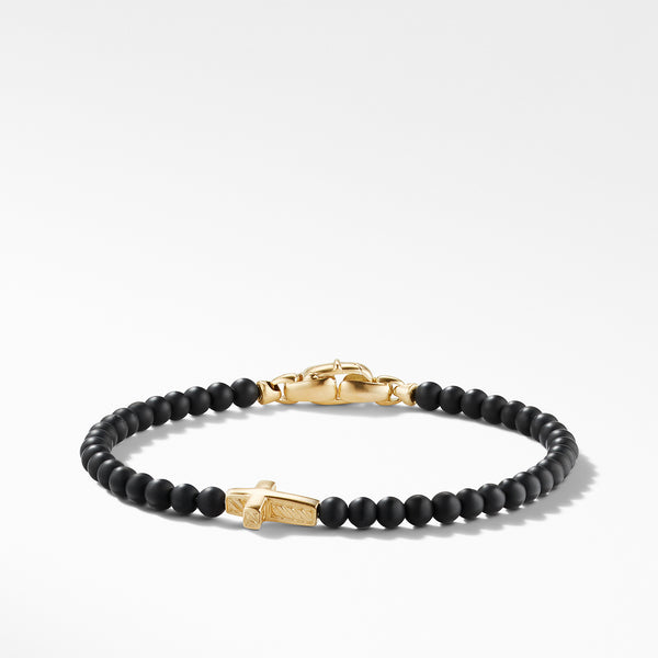 Spiritual Beads Cross Station Bracelet with Black Onyx and 18K Yellow Gold