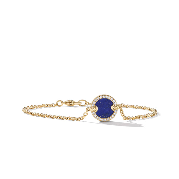Petite DY Elements Center Station Chain Bracelet in 18K Yellow Gold with Lapis and Pave© Diamonds