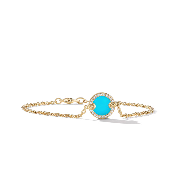 Petite DY Elements Center Station Chain Bracelet in 18K Yellow Gold with Turquoise and Pave© Diamonds