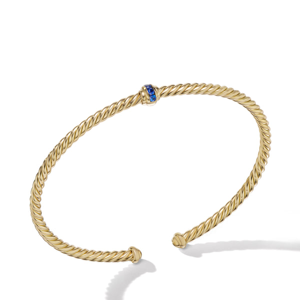 Cable Classics Center Station Bracelet in 18K Yellow Gold with Pave© Blue Sapphires