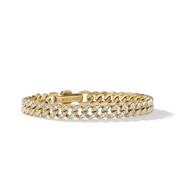 Curb Chain Bracelet in 18K Yellow Gold with Diamonds, 7mm