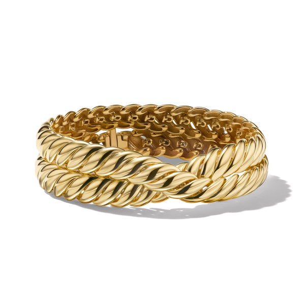 Sculpted Cable Double Wrap Bracelet in 18K Yellow Gold