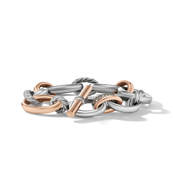 DY Mercer Melange Bracelet in Sterling Silver with 18K Rose Gold and Pave© Cognac Diamonds