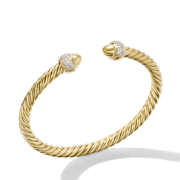 Cable Bracelet in 18K Yellow Gold with Diamonds, 5mm