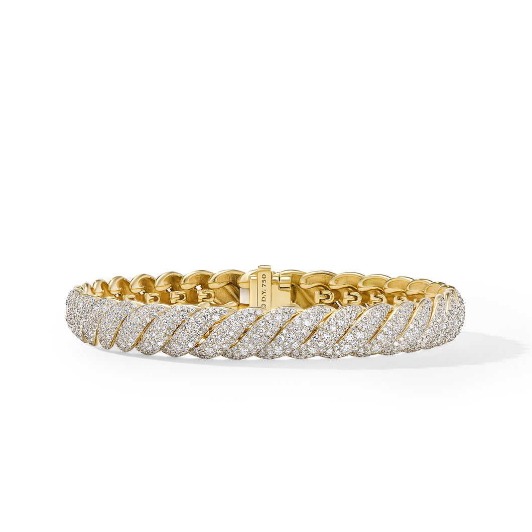 Sculpted Cable Bracelet in 18K Yellow Gold with Diamonds, 8.5mm