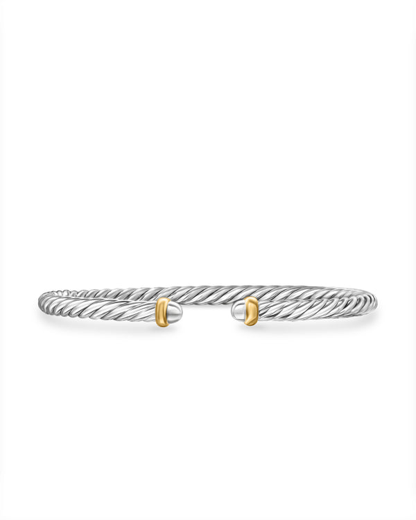 Cable Flex Bracelet in Sterling Silver with 14K Yellow Gold, 4mm