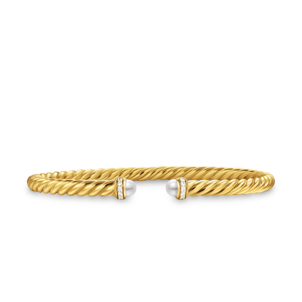 Cablespira Flex® Bracelet in 18K Yellow Gold with Pearls and Diamonds, 4mm