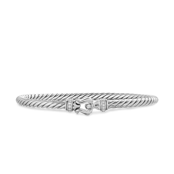 Cable Flex Buckle Bracelet in Sterling Silver with Diamonds, 4mm