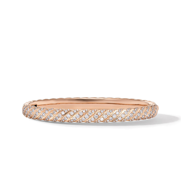 Sculpted Cable Bangle Bracelet in 18K Rose Gold with Diamonds