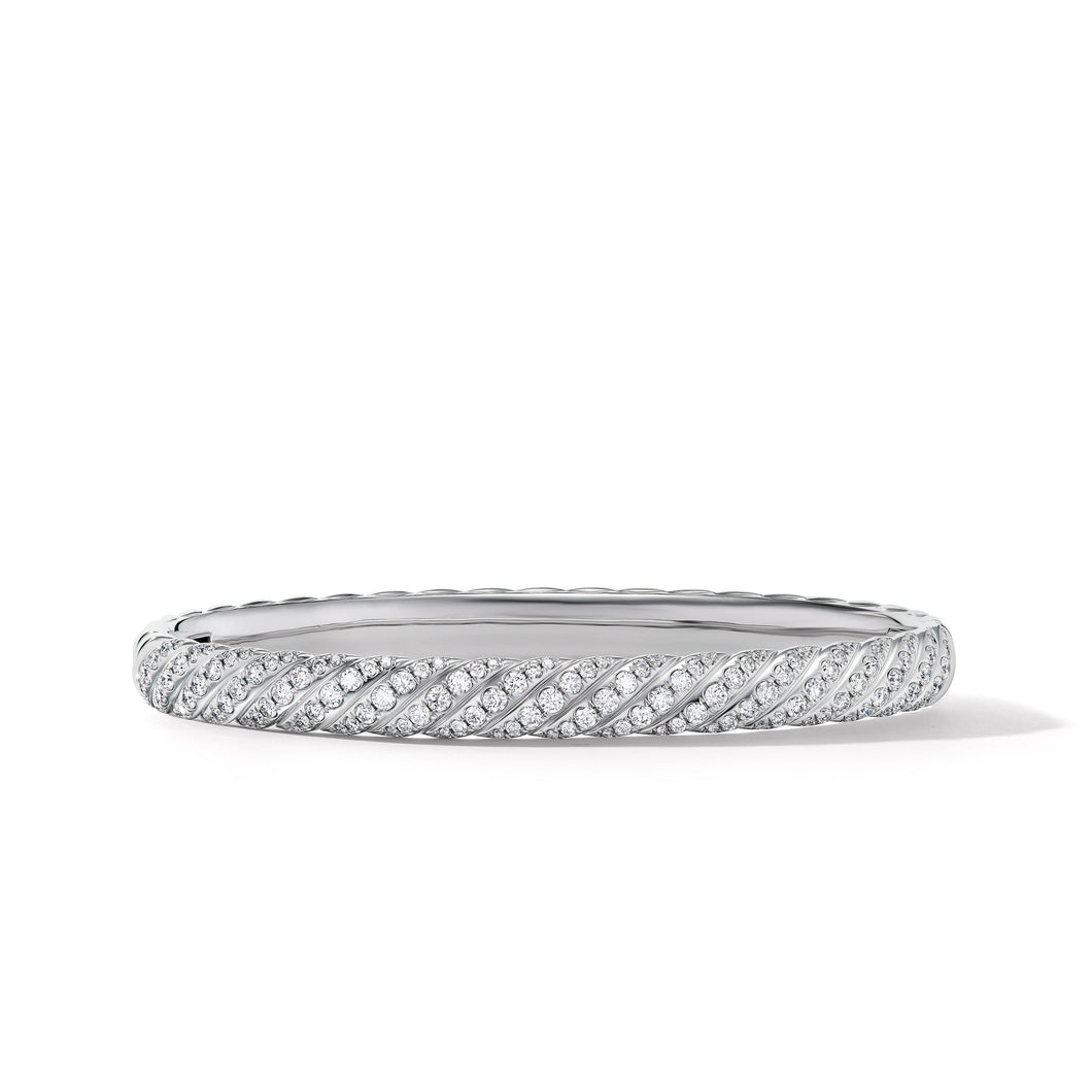 Sculpted Cable Bangle Bracelet in 18K White Gold with Diamonds