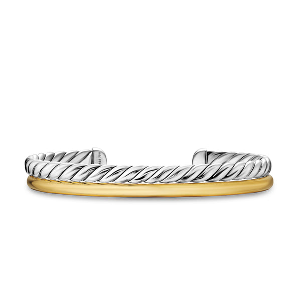 DY Mercer Two Row Cuff Bracelet in Sterling Silver with 18K Yellow Gold, 8mm