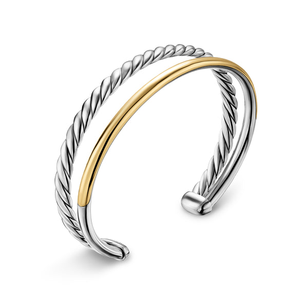 DY Mercer® Two Row Cuff Bracelet in Sterling Silver with 18K Yellow Gold, 8mm