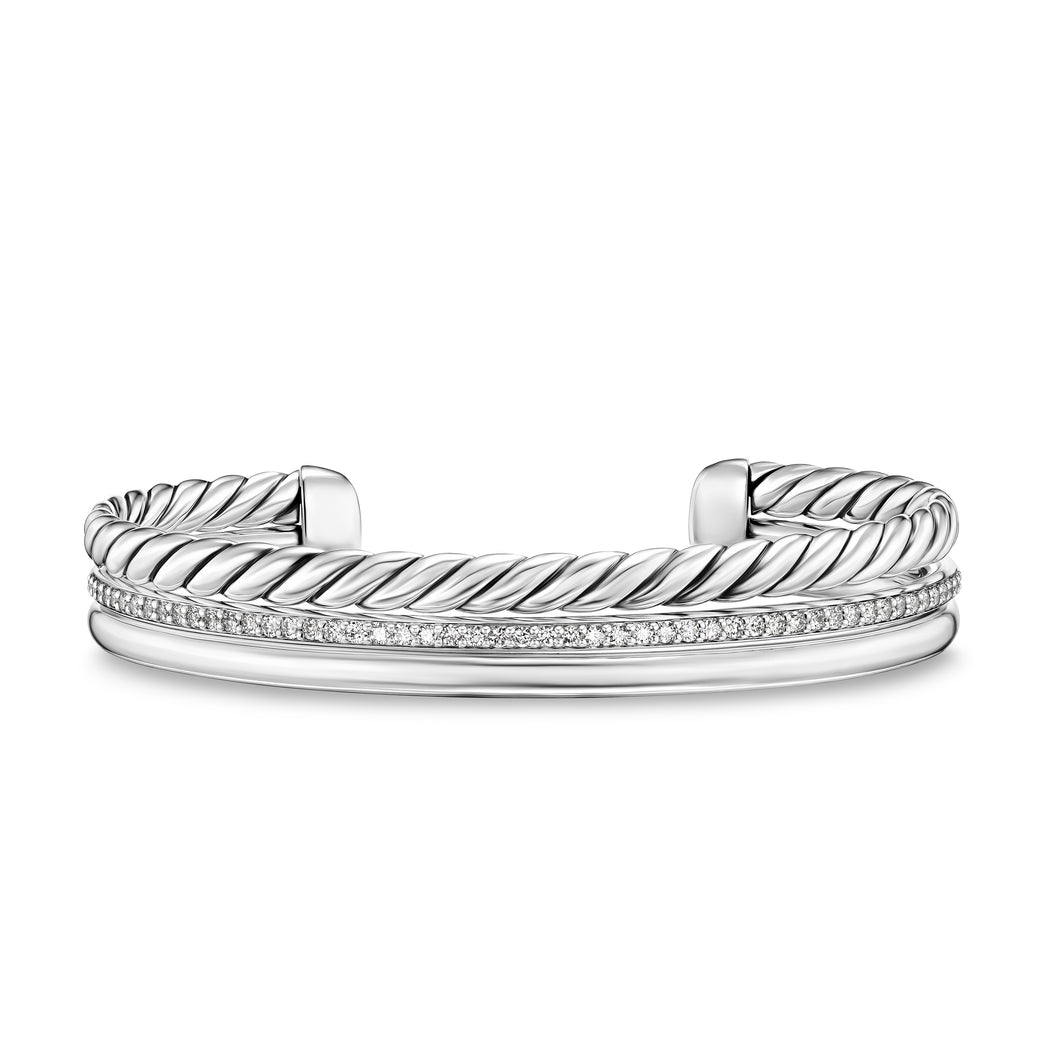 DY Mercer® Three Row Cuff Bracelet in Sterling Silver with Diamonds, 10mm