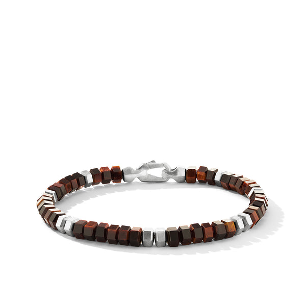 Hex Bead Bracelet in Sterling Silver with Red Tigers Eye