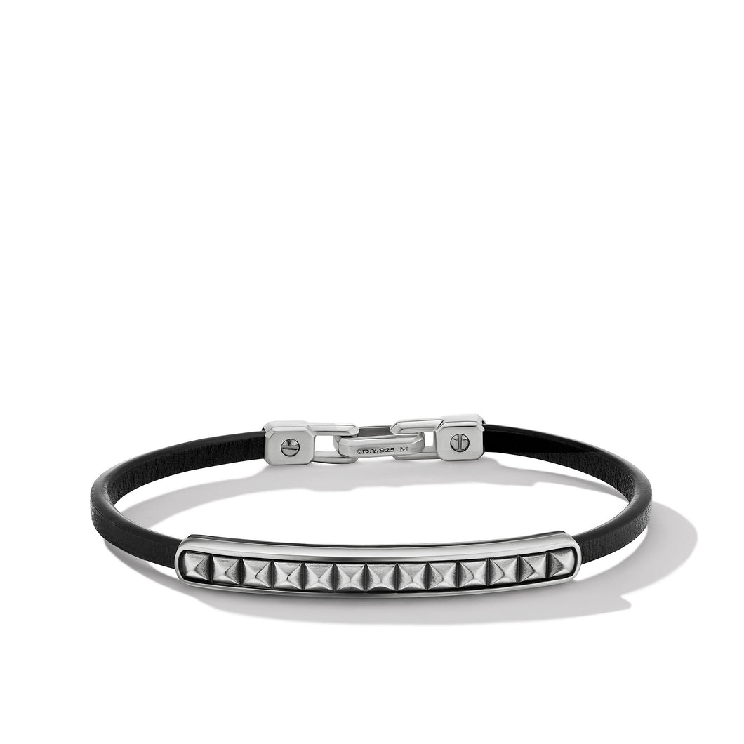 Pyramid Black Leather ID Bracelet