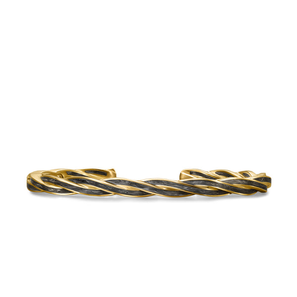 DY Helios Cuff Bracelet in 18K Yellow Gold with Forged Carbon, 6mm