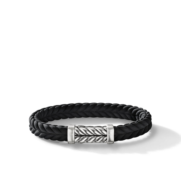 Chevron Bracelet in Black Rubber with Sterling Silver, 9mm
