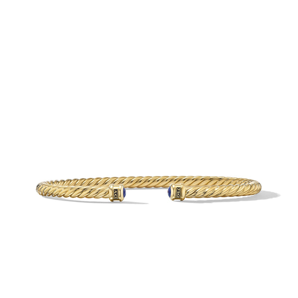 Cable Cuff Bracelet in 18K Yellow Gold with Lapis, 4mm