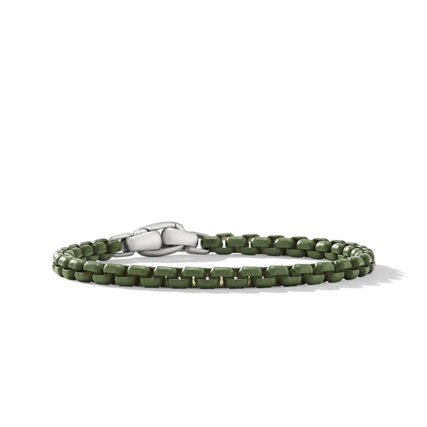 Box Chain Bracelet in Sterling Silver with Green Stainless Steel, 5mm