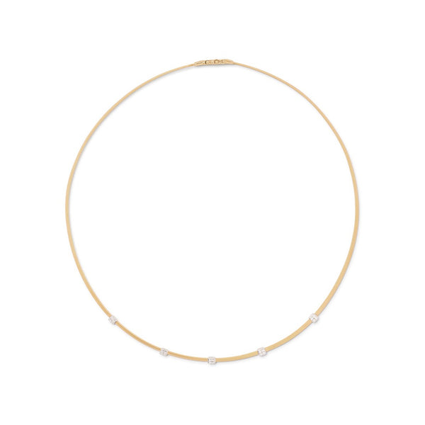 18K Yellow Gold Coil Necklace With Diamond Stations