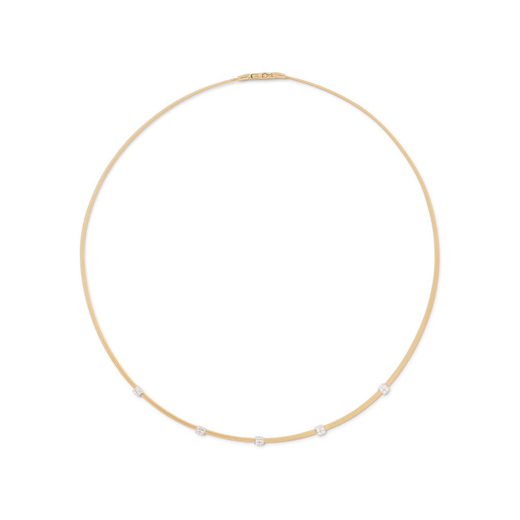18K Yellow Gold Coil Necklace With Diamond Stations