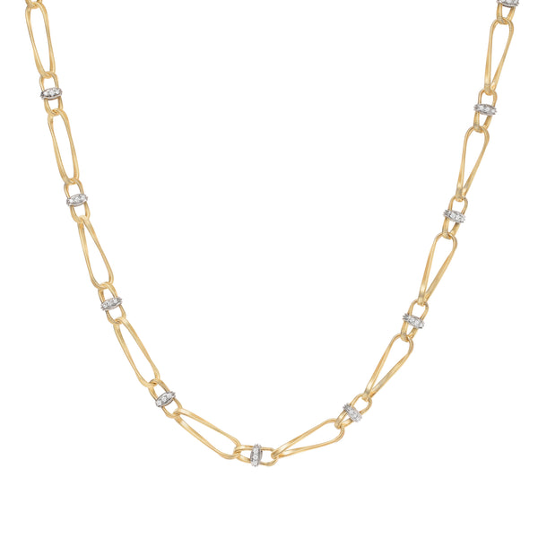 18K Yellow Gold Twisted Coil Link Necklace With Diamonds