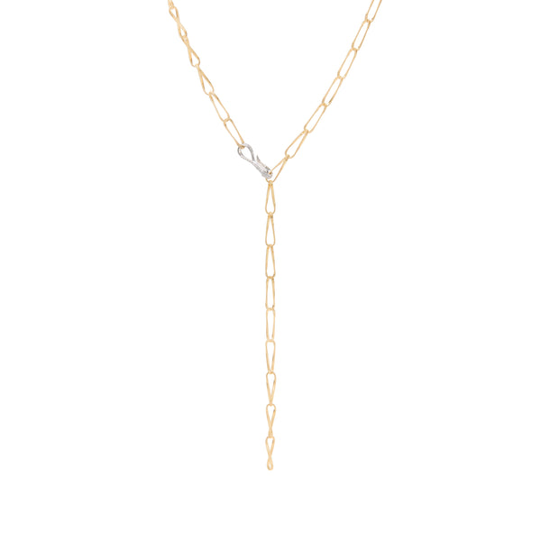 18K Yellow Gold Twisted Coil Link Lariat With Diamond Clasp