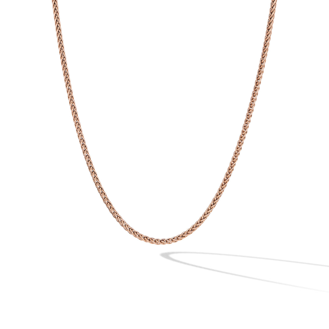 Wheat Chain Necklace in 18K Rose Gold, 2.5mm