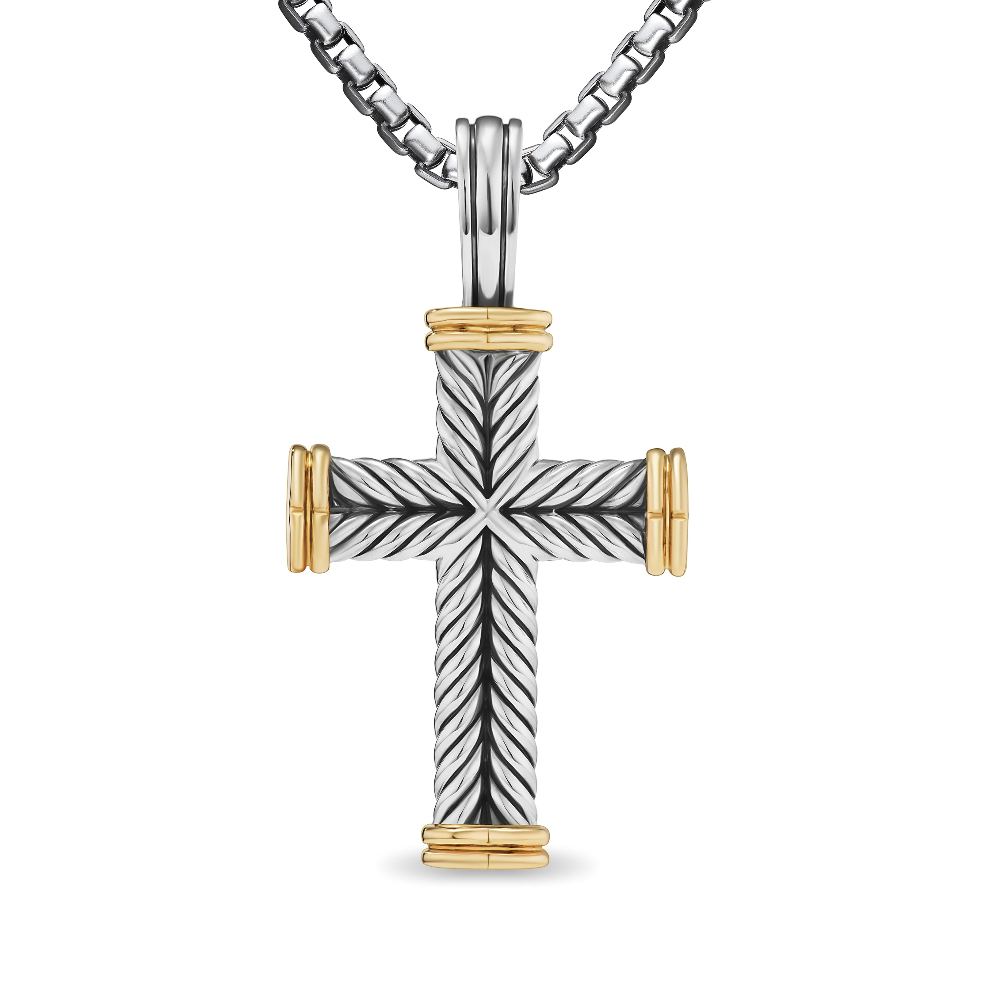 Chevron Cross Pendant in Sterling Silver with 18K Yellow Chevron Cross Pendant in Sterling Silver with 18K Yellow