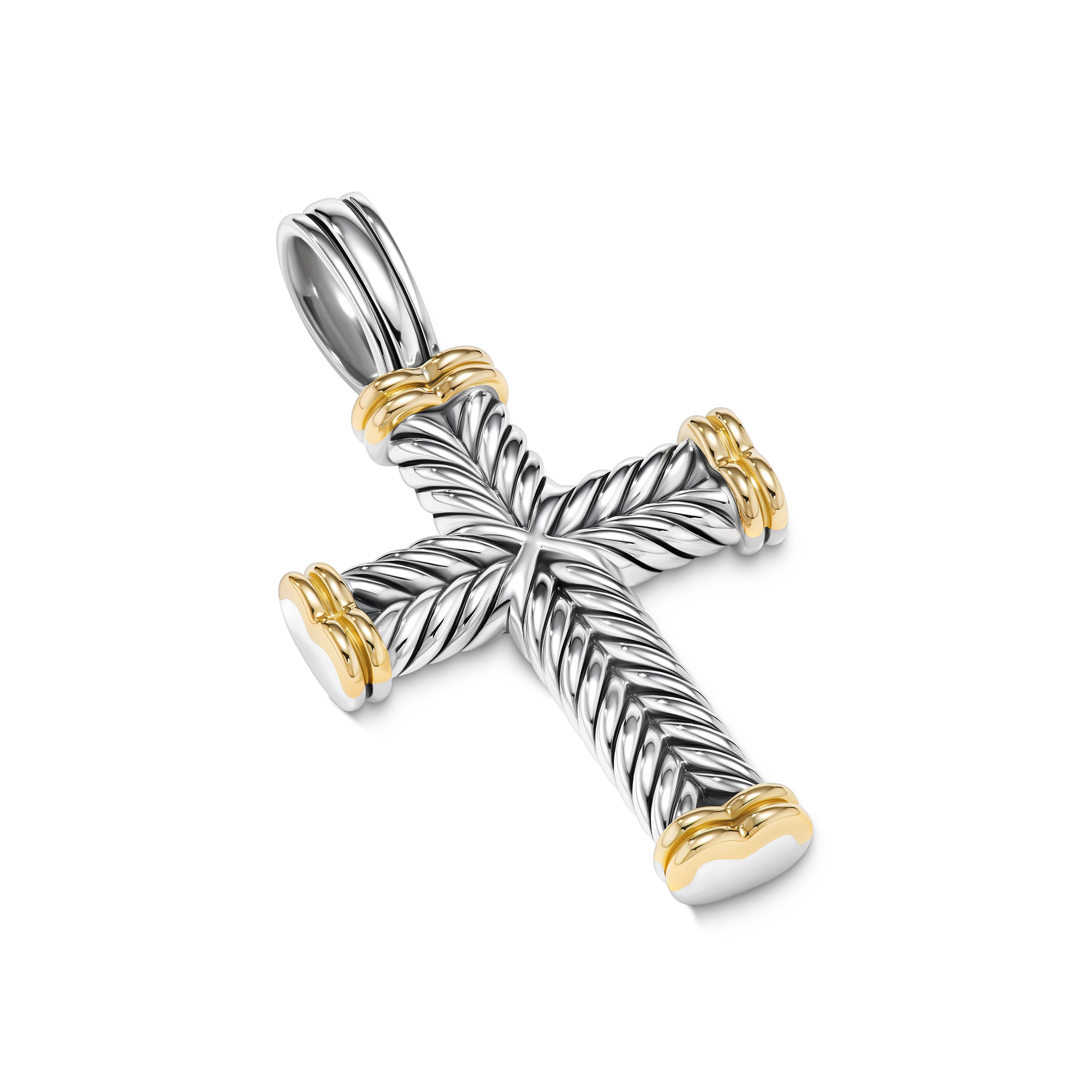 Chevron Cross Pendant in Sterling Silver with 18K Yellow Chevron Cross Pendant in Sterling Silver with 18K Yellow