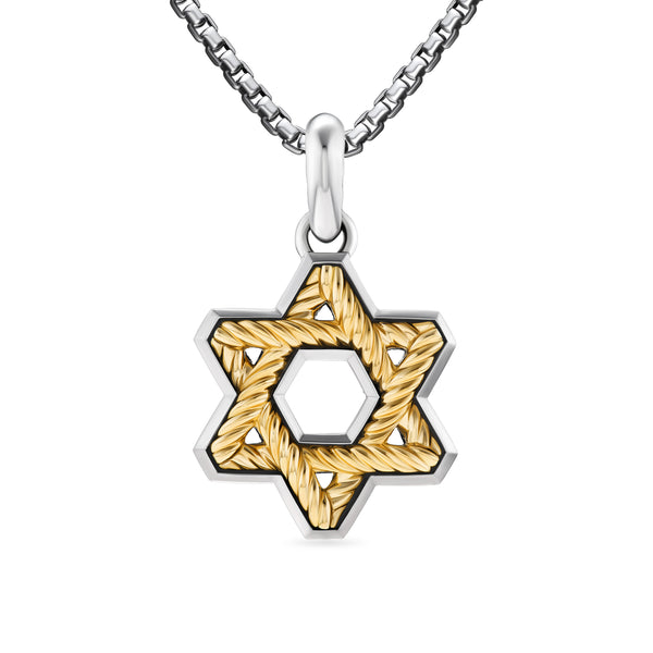 Cable Star of David Amulet in Sterling Silver with 18K Yellow Gold, 19mm