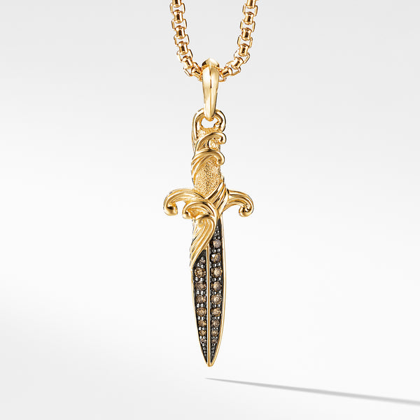 Waves Dagger Amulet in 18K Yellow Gold with Cognac Diamonds, 43.8mm