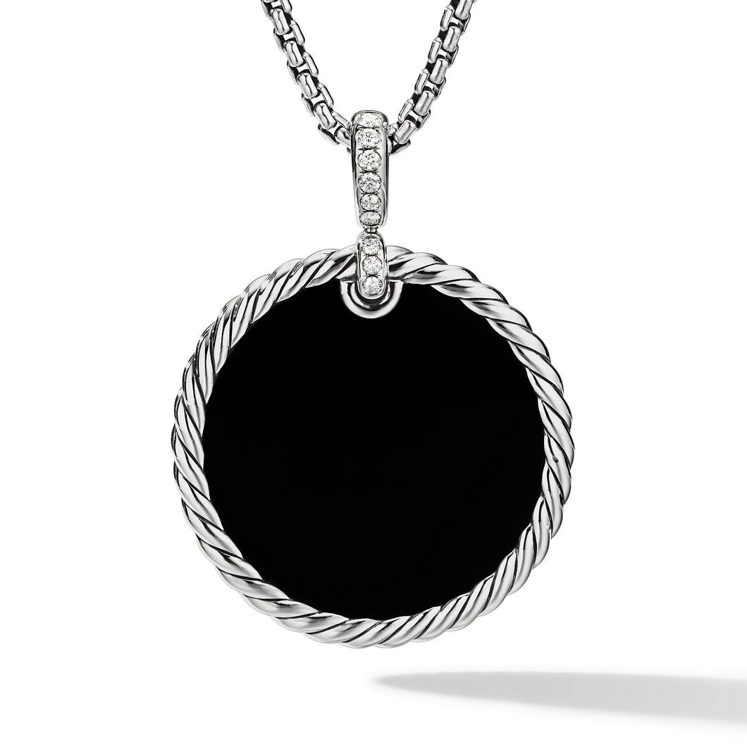 DY Elements Reversible Disc Pendant with Black Onyx and Mother of Pearl and Pavé Diamonds