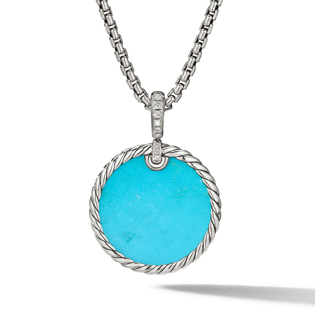 DY Elements Reversible Disc Pendant with Turquoise and Mother of Pearl and Pavé Diamonds